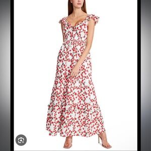 Betsey Johnson Red and White Tiered Maxi Dress